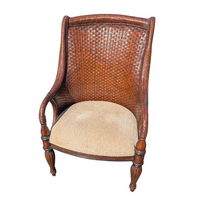 Late 20th Century Set of 4 Marge Carson British Colonial Woven Rattan Armchairs For Sale In Los Angeles - Image 6 of 14