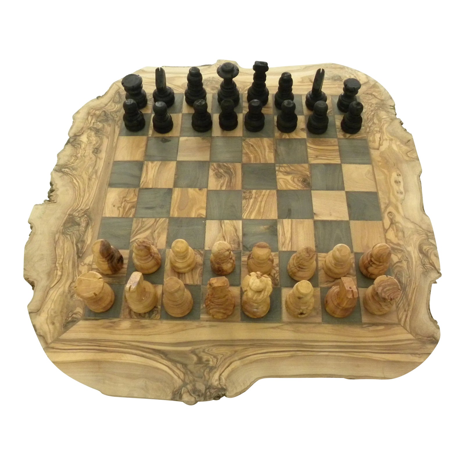 Natural Handmade Olive Wood Chess Board Set With Rustic Finsh and