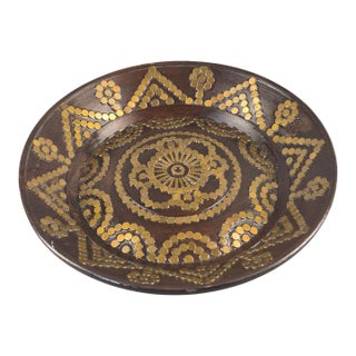 Polish Folk Art Tatra Mountain Wood With Brass Inlay Decorative Dish For Sale