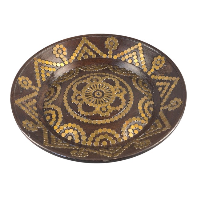 Polish Folk Art Tatra Mountain Wood With Brass Inlay Decorative Dish For Sale