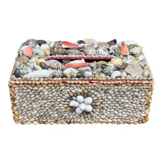 Vintage Shell Encrusted Tissue Box Holder For Sale