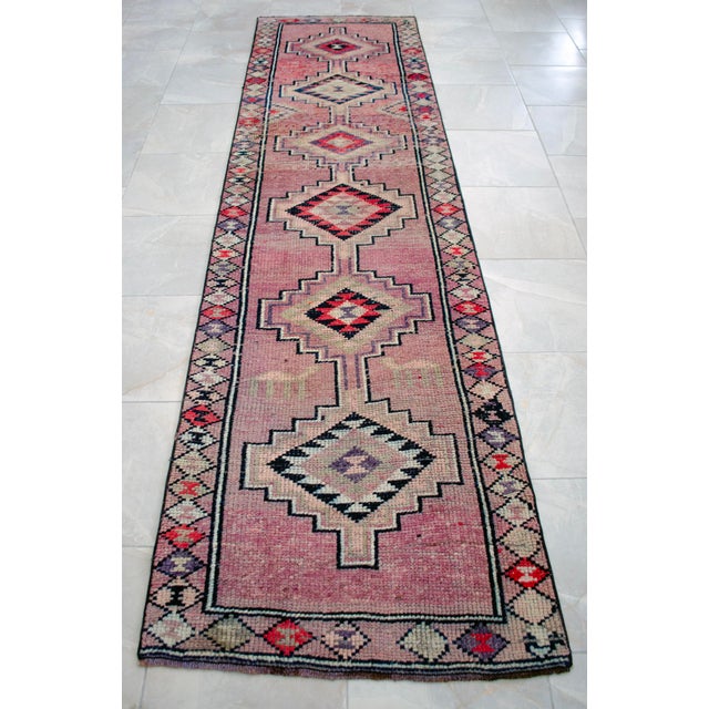 Pink 1960s Runner Rug Turkish Hand-Knotted Rug Pink Hallway Decor Kitchen Runner 3x10 Ft Approx For Sale - Image 8 of 14