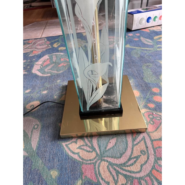 Gold Vintage Hollywood Regency Etched Lily Floor Lamp in the Style of Frederik Raymond For Sale - Image 8 of 10