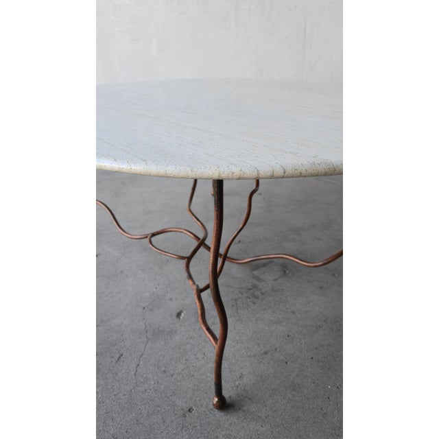 Oval Travertine Coffee Table With Hand-Forged Iron Base For Sale - Image 10 of 11