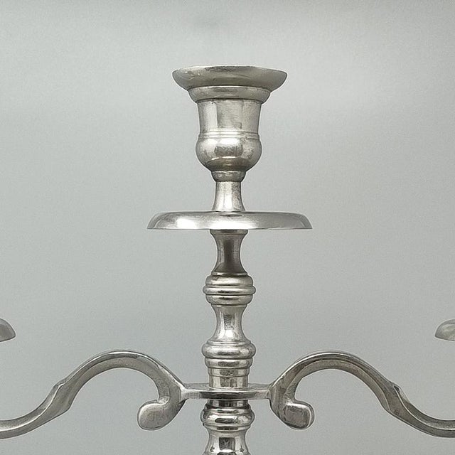 Mid-Century Modern Handmade 3-Candle Candelabra in Stainless Steel For Sale - Image 3 of 9