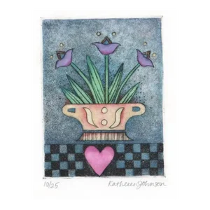1994 Kathleen Johnson Floral Still Life Americana Etching