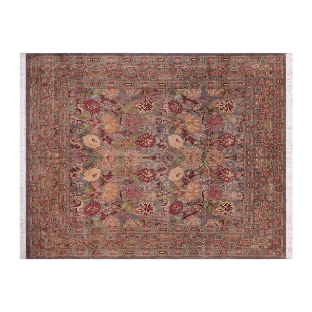 Slate Gray Floral 1990's Square William Morris Pak-Persian Gray/Gray Wool Rug - 8'0'' X 8'3'' For Sale - Image 8 of 9