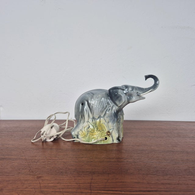Blue Mid-Century Porcelain Elephant Table Lamp, 1950s For Sale - Image 8 of 13