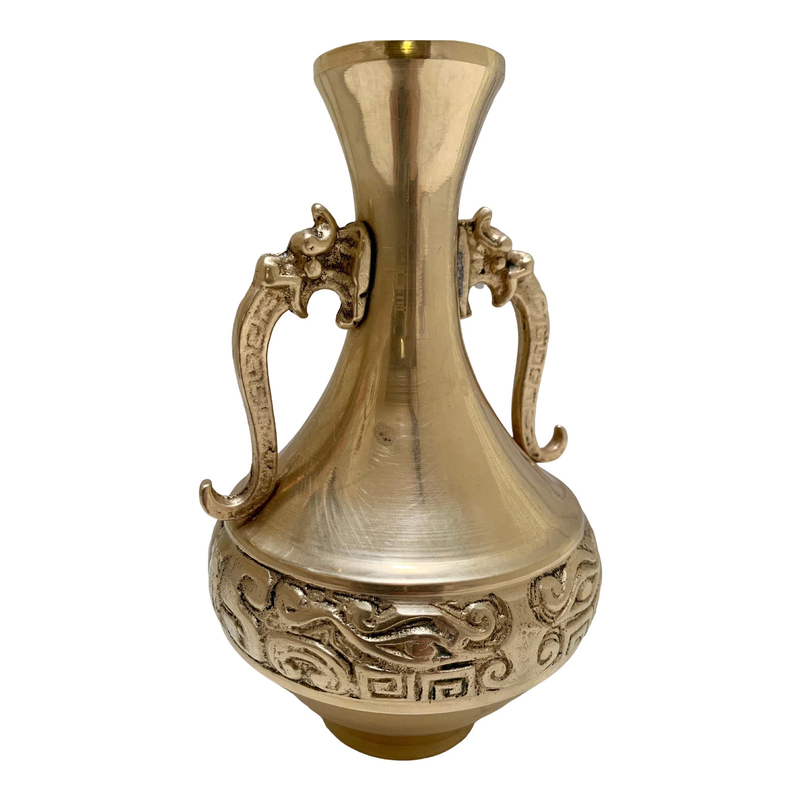 Late 20th Century Pear Shaped Chinoiserie Brass Vase With Dragon