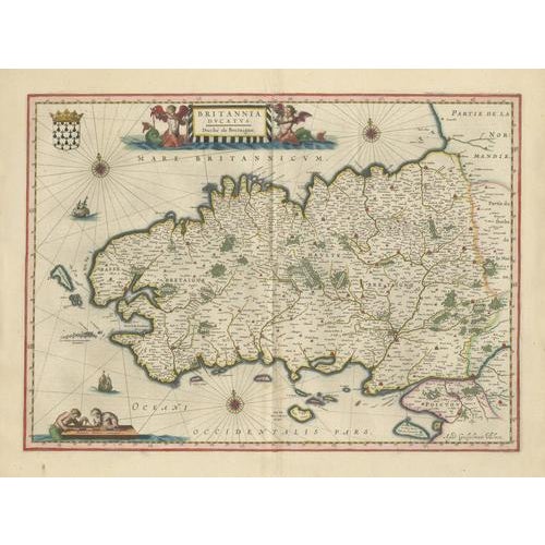 Antique Blaeu Map of Brittany, Upper and Lower Brittany, 1642 For Sale - Image 12 of 12