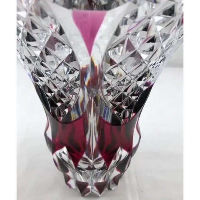 Embody the elegance of Bohemian style with this stunning French cut crystal vase. Attributed to Cristallerie de Montbronn,...