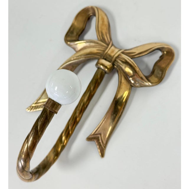 Vintage Brass Bow Wall Hook With Ceramic Knob For Sale In Kansas City - Image 6 of 7