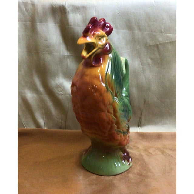French Vintage St .Clement French Rooster Majolica Jug For Sale - Image 3 of 11