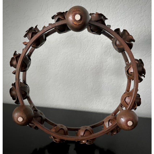 Burnt Umber Late 20th-Century Hand-Forged Iron Rose & Travertine Circular Dessert Stand in the Manner of Jan Barboglio For Sale - Image 8 of 18