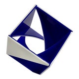 Image of Blue and White Desk Top Lucite Cube Geometric Sculpture For Sale