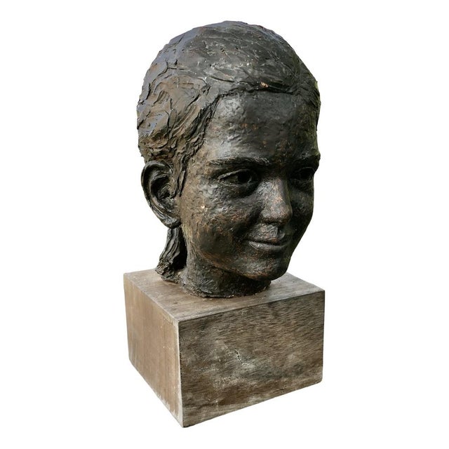 Brown Bust of a Girl with a Ponytail, 1960s, Terracotta For Sale - Image 8 of 8