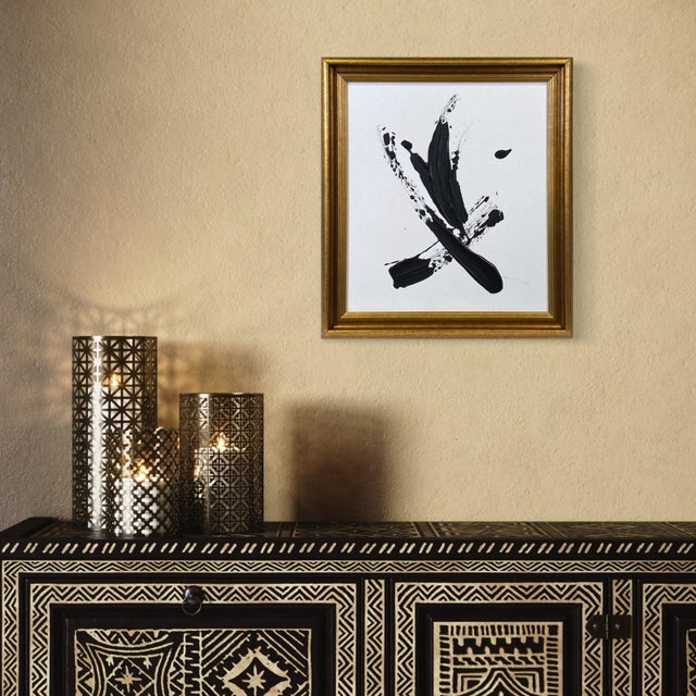 Stillness in Motion, Abstract Black & White Painting by Stephen Hansrote in Vintage Frame For Sale - Image 11 of 13