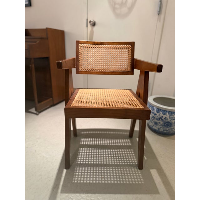 Vintage Teak & Cane Chandigarh-Style Armchair, Pierre Jeanneret Style For Sale - Image 9 of 14