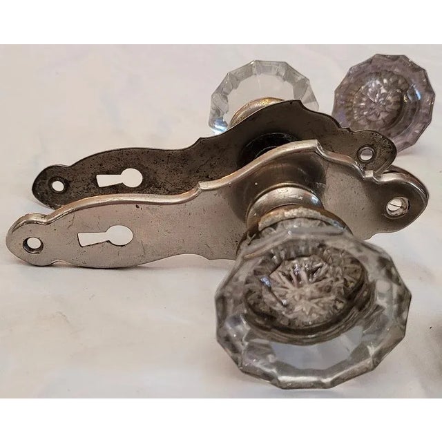 Set of 3 Art Deco Glass Door Handles With Plates For Sale In Dallas - Image 6 of 13