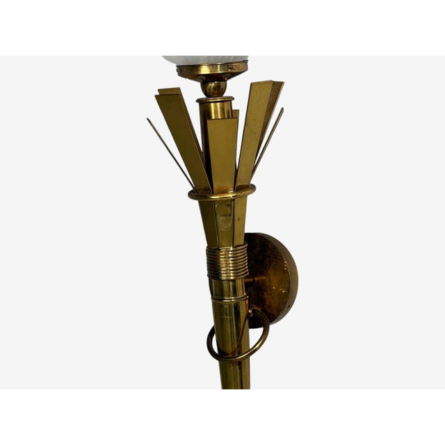 Brass Mid 20th Century Neoclassical, Monumental Torchiere Wall Sconces, Brass, Glass - a Pair For Sale - Image 8 of 12