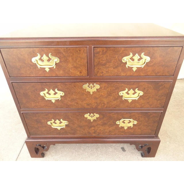 English Pierce Carved Mahogany Burl Bachelors Dresser For Sale - Image 3 of 6