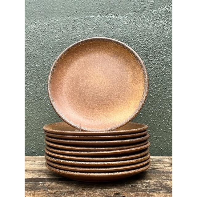 Vintage MCM Glazed Ceramic Salad Plates - Set of 10 For Sale - Image 4 of 12