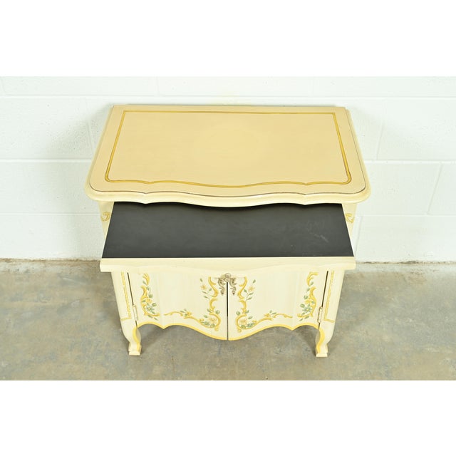 Cream Drexel Heritage French Provincial Louis XV Cream Lacquered Paint-Decorated Nightstand, 1970s For Sale - Image 8 of 12