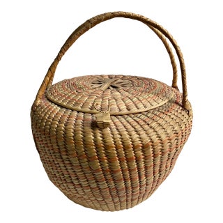 Large Woven African Market Lidded Basket, 1960s For Sale