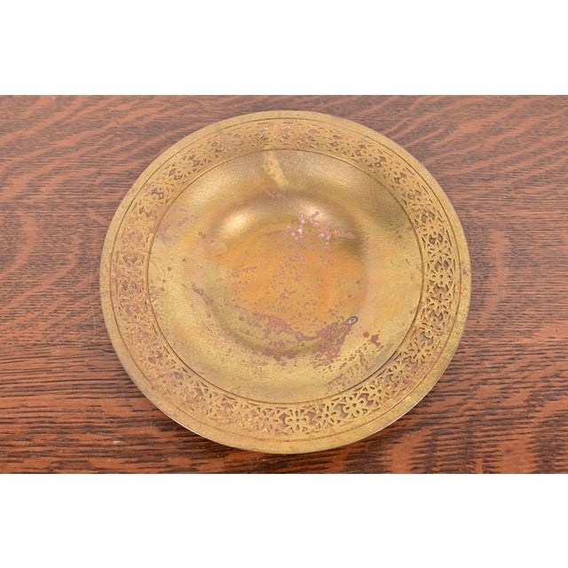 Metal Tiffany Studios New York Bronze Doré Shallow Bowl or Plate With Decorative Border For Sale - Image 7 of 7
