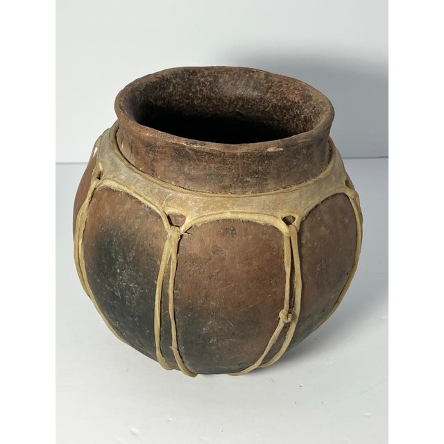 Vintage Tarahumara Clay Handmade Pottery Vase Animal Hide Sinew For Sale - Image 4 of 8