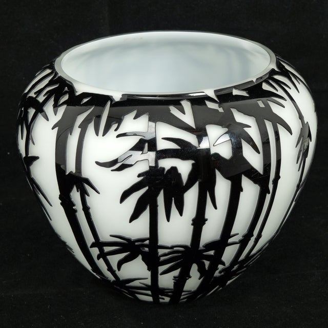 Early 21st Century Contemporary Mid-Century Modern Revival Black & White Cased Glass Bamboo Vase For Sale - Image 5 of 12