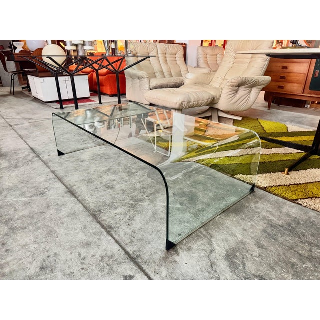 Glass Curved Glass Coffee Table with Waterfall Effect, 1980s For Sale - Image 7 of 7