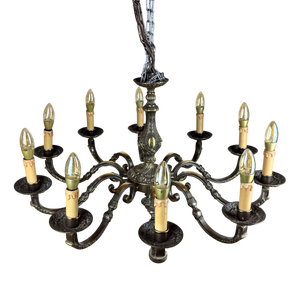 Vintage Baroque Style 10-Arm Brass Chandelier, 1950s