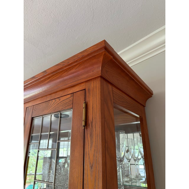 Late 20th Century Stickley Style Mission Oak Arts & Crafts China Cabinet Hutch For Sale - Image 10 of 11