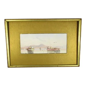 Antique Italian Watercolor of the Bay of Naples Dated 1903