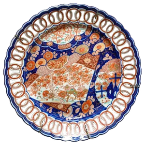 Antique Imari Charger With Reticulated Border