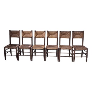 Straw and Oak Chairs from Beauche Perriand, 1950s, Set of 6 For Sale