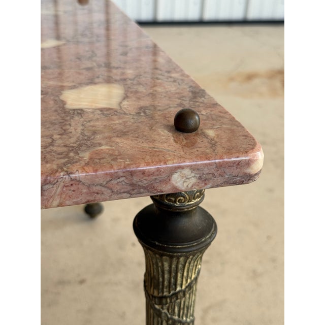 Neoclassical Pink Marble Top Side Table With Gilt Metal Legs, European For Sale In Naples, FL - Image 6 of 12
