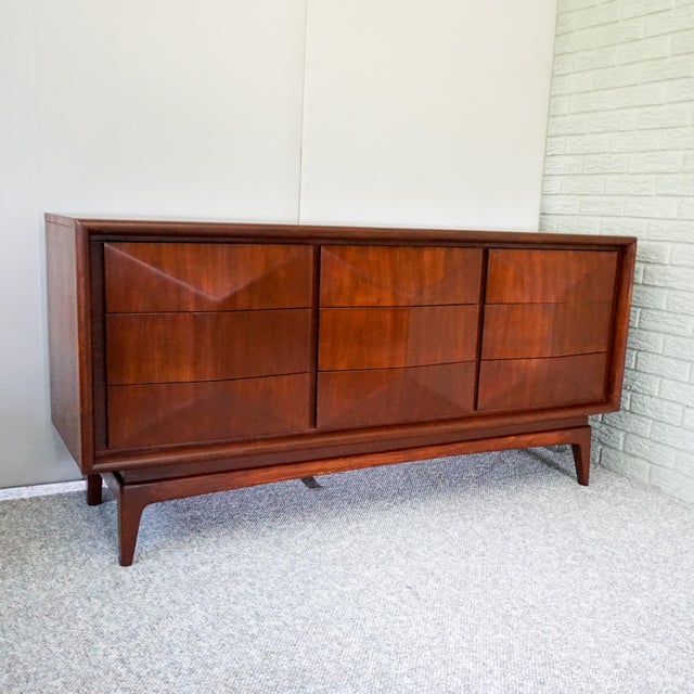 United Mid Century Diamond Front 9 Drawer Dresser | Chairish