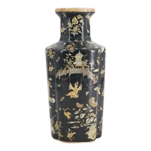 Mid 20th Century Black and Yellow Chinese Famille Noire Vase
