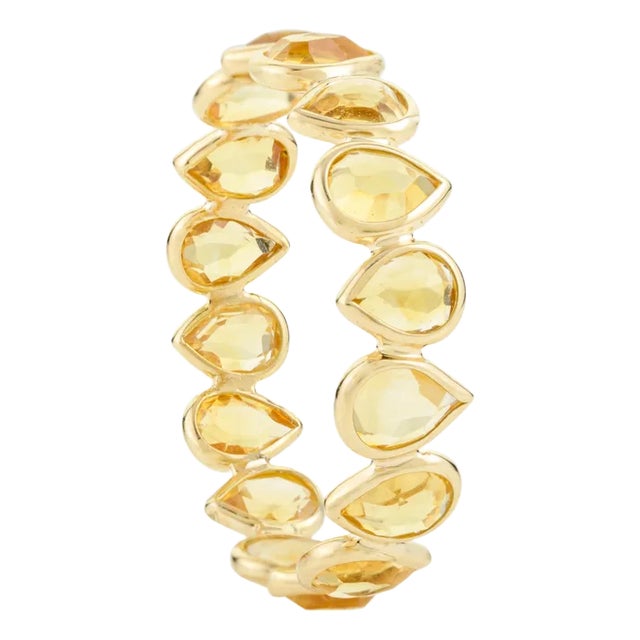 Natural Citrine Stackable Eternity Band Ring Size 5 in 18k Yellow Gold For Sale