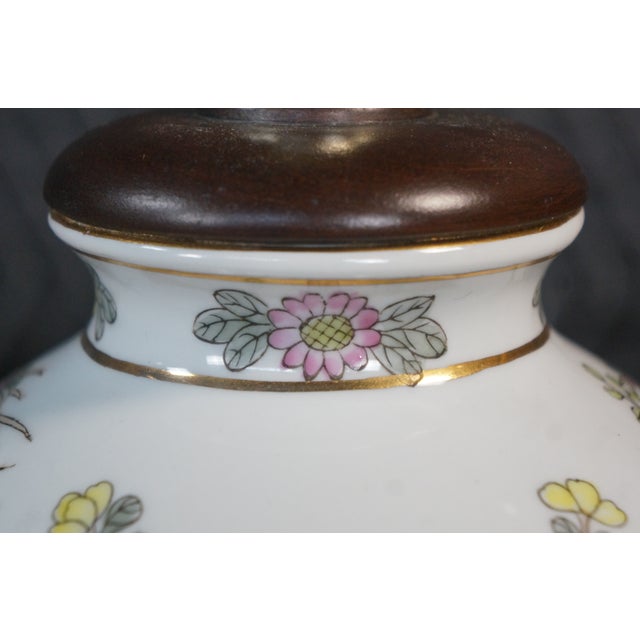 Vintage Hand-Painted Floral Chinoiserie Porcelain Ginger Jar Urn Lamp Peonies For Sale - Image 9 of 18