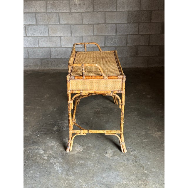 1980s British Colonial Style Burnt Bamboo and Cane Desk/ Vanity For Sale - Image 11 of 12