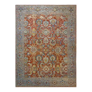 Antique Persian Sultanabad Wool 9 x 12 Rust, Navy & Ivory Handmade Area Rug #1140095