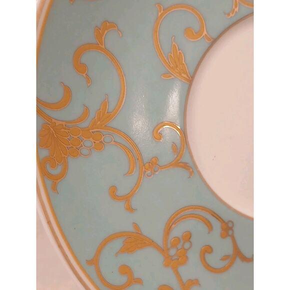 Ceramic 1970s Grace's Teaware Large Tea Cup & Saucer Blue Gold Paisely Floral Scrolls Regency For Sale - Image 7 of 16