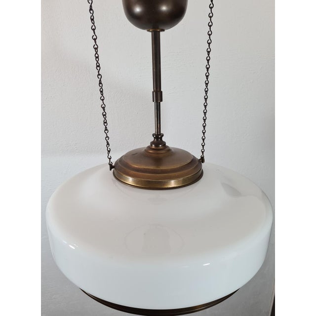 Art Deco Adjustable Pendant Lamp in Brass and Opal Glass, 1930s-1940s For Sale - Image 4 of 14