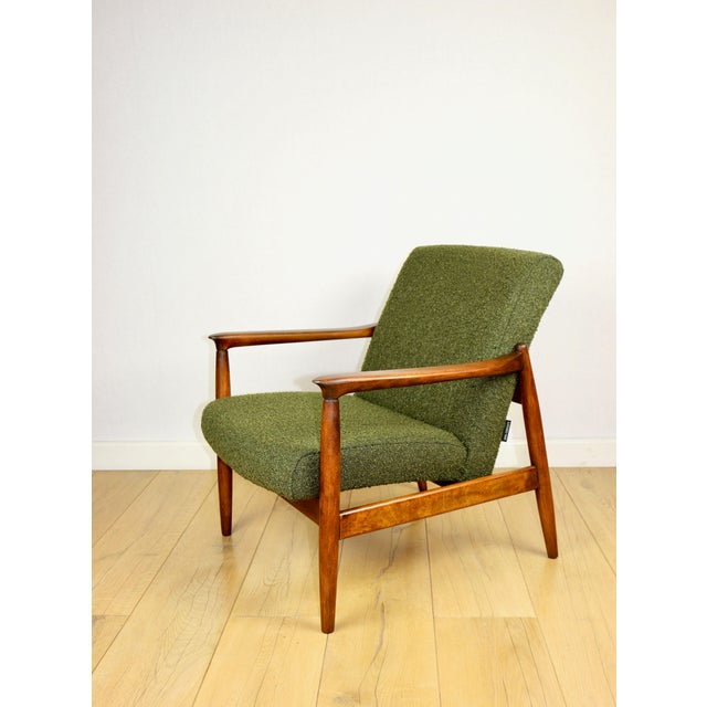 - A vintage easy chair - model GFM-64 - Designed by Edmund Homa - from the 1970s - Reupholstered in boucle fabric in olive...