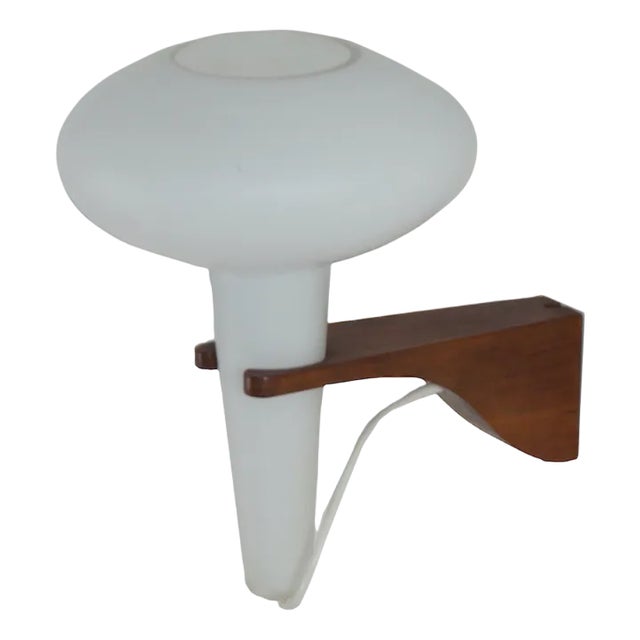 Mushroom Wall Lamp in Teak and White Glass from Artimeta, 1960s For Sale