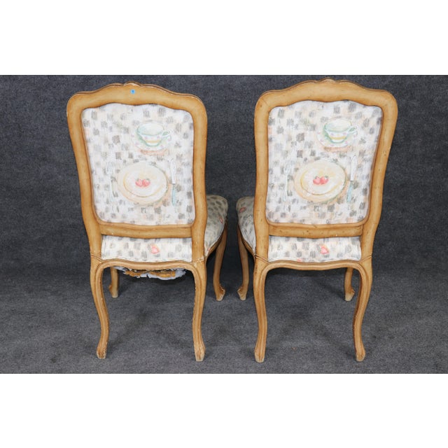 French Set 6 Light Beechwood Louis XV Style Carved Dining Side Chairs For Sale - Image 3 of 13