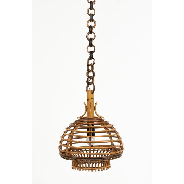 Brown Mid-Century French Riviera Pendant in Bamboo and Rattan, Italy, 1960s For Sale - Image 8 of 12